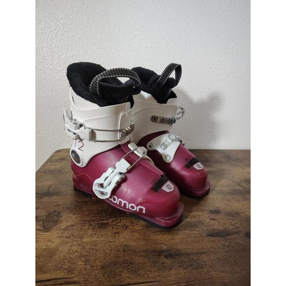 Salomon T2 Kids Pink White Ski Boots 18 Mondo point 235 Snow Sport Size 12 - Picture 1 of 9